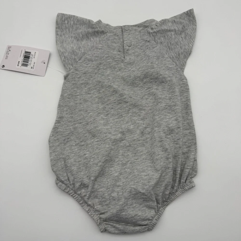 NWT Nike Baby Girl 9M Gray Heather Flutter Sleeve Bodysuit Romper Rainbow Swoosh